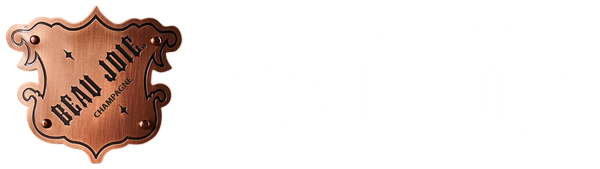 Beau Joie Champagne logo featuring a copper shield with the words 'Beau Joie Champagne' inscribed, accompanied by the text 'Beau Joie' adjacent to the shield.